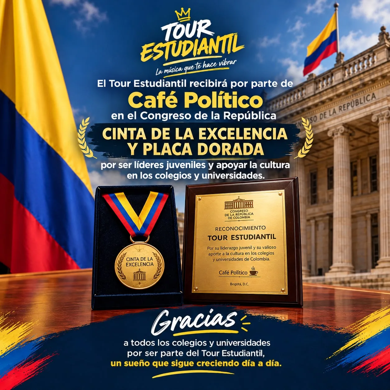 Tour Estudiantil recibe la Placa Dorada de Café Político 2025-2026